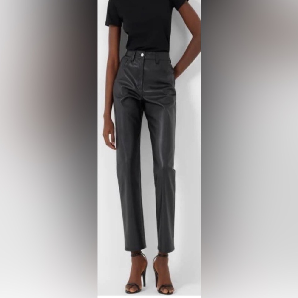 NWT- French Connection Faux Leather Black Straight Leg Pants